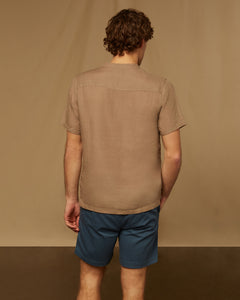 Linen Home Short Sleeve Henley Shirt in Cashew - 4 - Onia