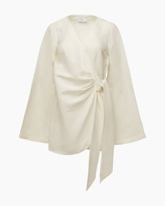 Air Linen Wrap Dress in White - 1 - Onia