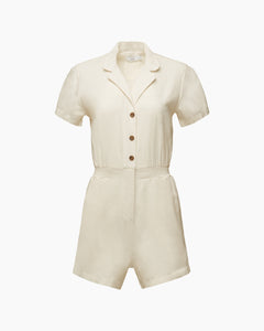 Camp Collar Linen Playsuit in White - 1 - Onia