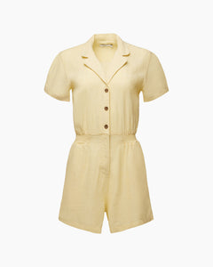 Camp Collar Linen Playsuit in Pale Yellow - 1 - Onia