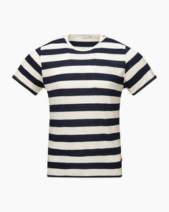 Linen Short Sleeve Pocket Tee in Navy White - 1 - Onia
