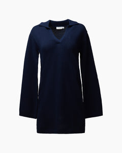 Cotton Waffle Sweater Polo Dress in Deep Navy - 1 - Onia