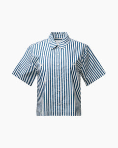Poplin Home Short Sleeve Shirt in Dark Denim White - 2 - Onia