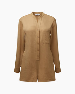 Crinkle Button Down Romper in Tan - 2 - Onia