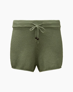 Cotton Waffle Sweater Pull On Short in Sage Green - 2 - Onia