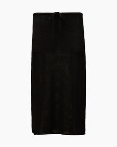 Textured Linen Sweater Drawstring Midi Skirt in Black - 1 - Onia