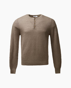 Linen Henley Sweater in Cashew - 1 - Onia