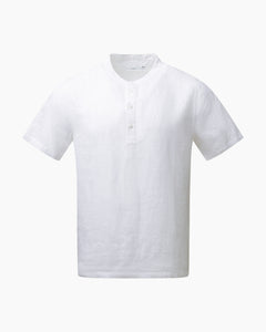 Linen Home Short Sleeve Henley Shirt in White - 1 - Onia