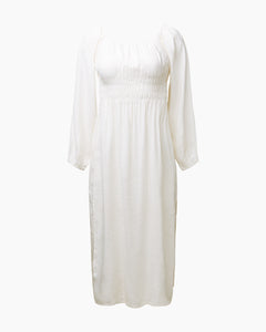 Air Linen Smocked Long Sleeve Dress in White - 1 - Onia